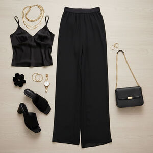 Vintage 1980s Black Wide Leg Sheer Overlay Pants Chic Gothic